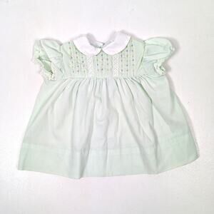 Vintage Polly Flinders Dress Girls Size 9m Mint Green Smocked Pastel Spring